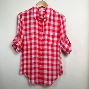 MADEWELL Red & White Silk Gingham Button-Up Shirt w/ Roll Tab SleeveSize Small